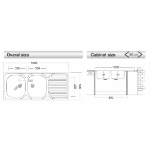 Zoom Lavello appoggio 50 series 120x50 cm 2 vasche SA127 destro
