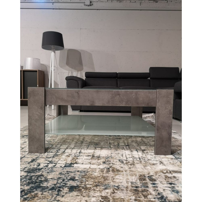 Tavolino da salotto cemento con doppio ripiano in vetro Homy