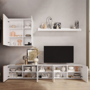 Zoom Parete attrezzata Sabry 301 cm bianco lucido rovere Kadiz