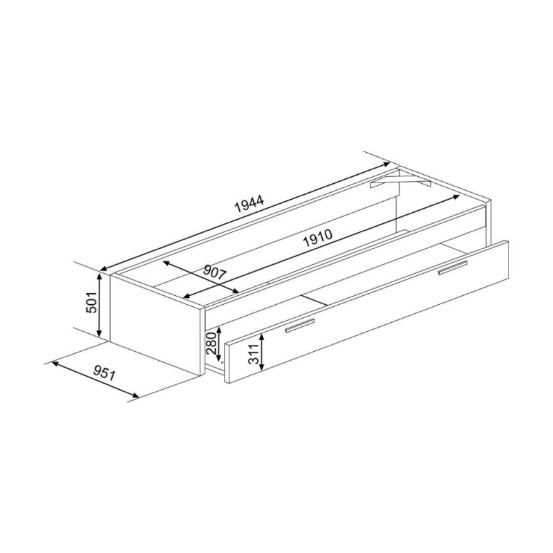 Letto singolo 1004 Blanco con cassettone estraibile