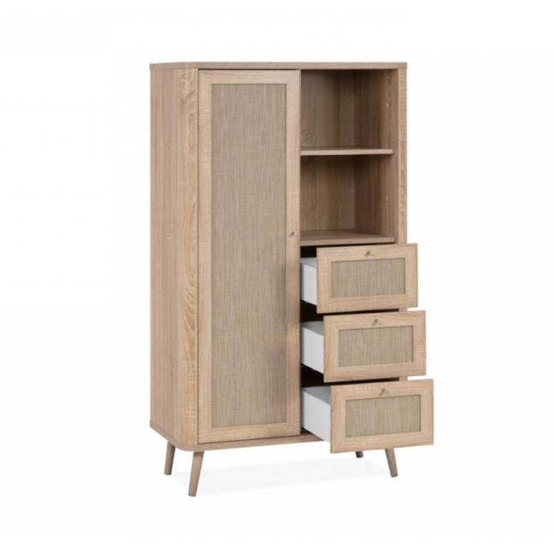 Credenza KUTA53 rovere sonoma 3 cassetti e anta effetto rafia