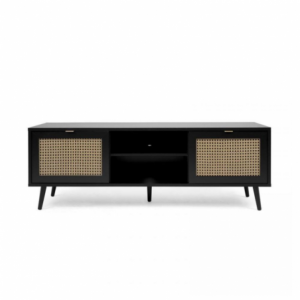 Zoom Porta TV Vienna56A 2 ante e vano a giorno nero con frontali effetto vimini