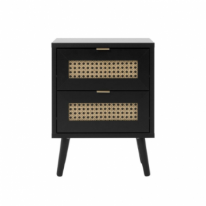 Zoom Comodino Vienna61A 2 cassetti nero con frontali effetto vimini