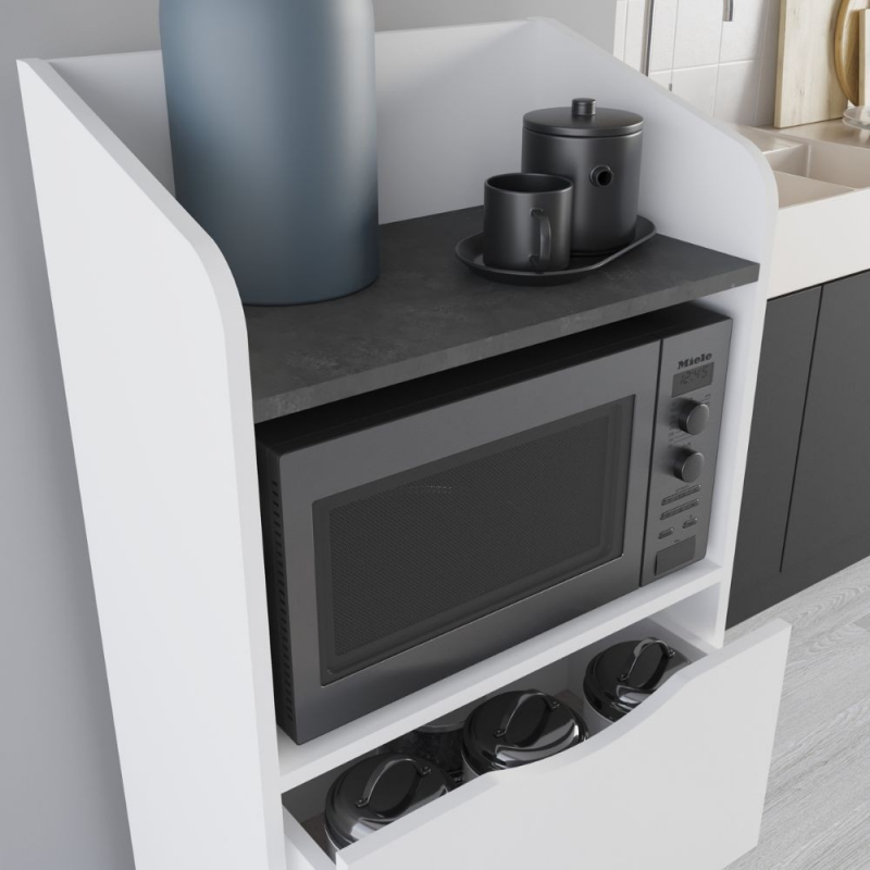 Mobile multiuso Gorki con cassetti bianco e ripiano retro grey