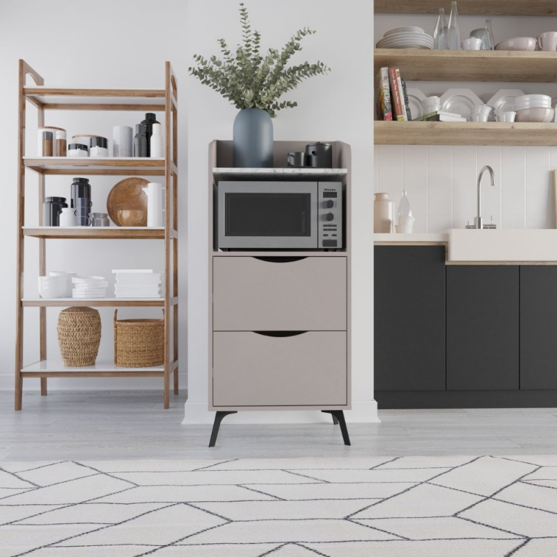 Mobile multiuso Gorki con cassetti light mocha e ripiano carrara bianco