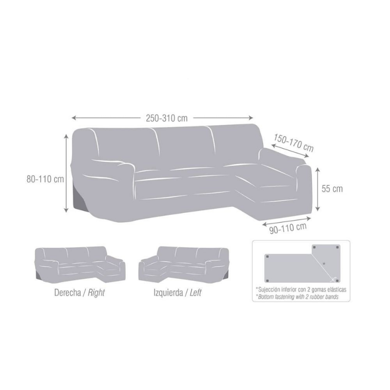 Copridivano Troya elastico penisola sinistra grigio bracciolo lungo 250/310