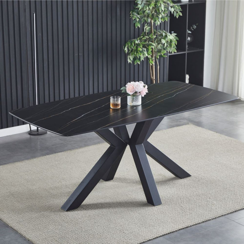 Tavolo Manta 180x90 piano ceramica effetto marmo nero