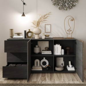 Zoom Madia Sabry 2 ante 3 cassetti titanio rovere mercure