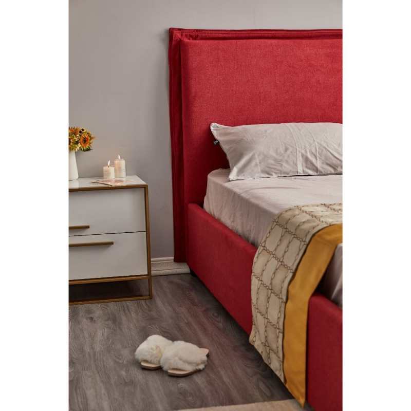 Letto matrimoniale Neso contenitore tessuto rosso