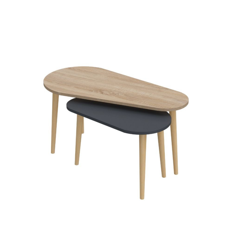 Doppio tavolino Pear rovere sonoma e antracite con gambe in legno