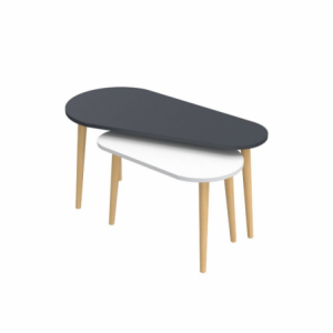 Zoom Doppio tavolino Pear bianco e antracite con gambe in legno