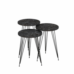 Tris tavolini da caffè Nisa 38 antracite con gambe metallo nero