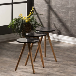 Zoom Tris tavolini da caffè Nisa 38 nero con gambe in legno