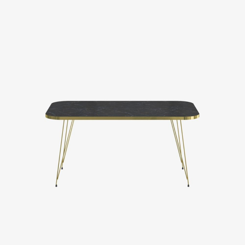 Tavolino rettangolare Reeta marmo nero con fascia oro e gambe oro