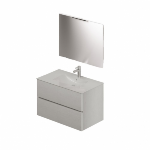 Mobile bagno con lavabo e specchio da 80 bianco frassinato