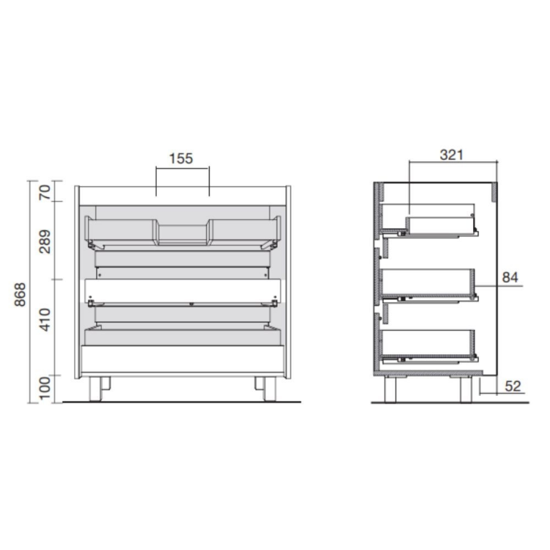 Mobile bagno Elmas100 con lavabo rovere caledonia 3 cassetti 100x45x86h
