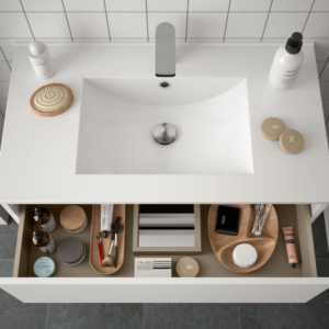 Zoom Mobile bagno sospeso Claros100 bianco laccato lucido con lavabo 2 cassetti 100x45x56h