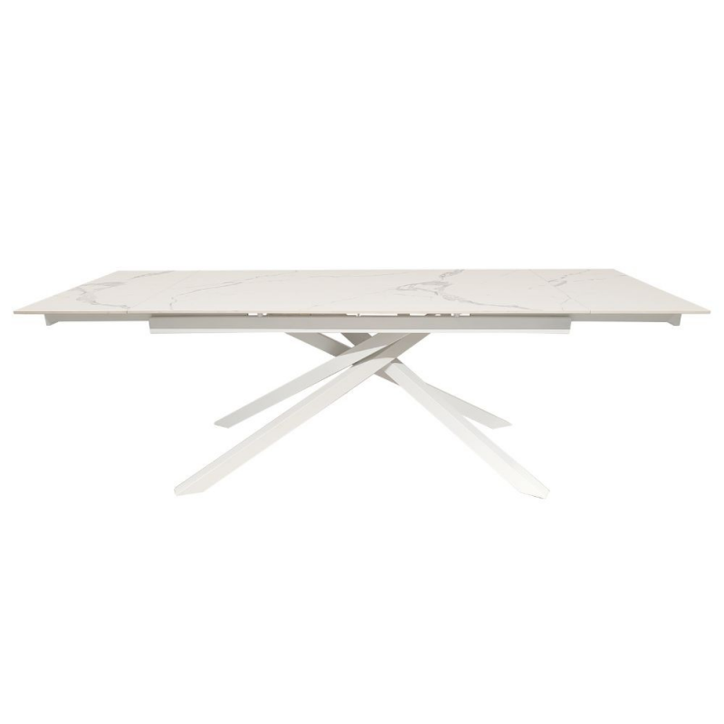 Tavolo allungabile Nefti con top in ceramica colore bianco statuario lucido con gambe bianche