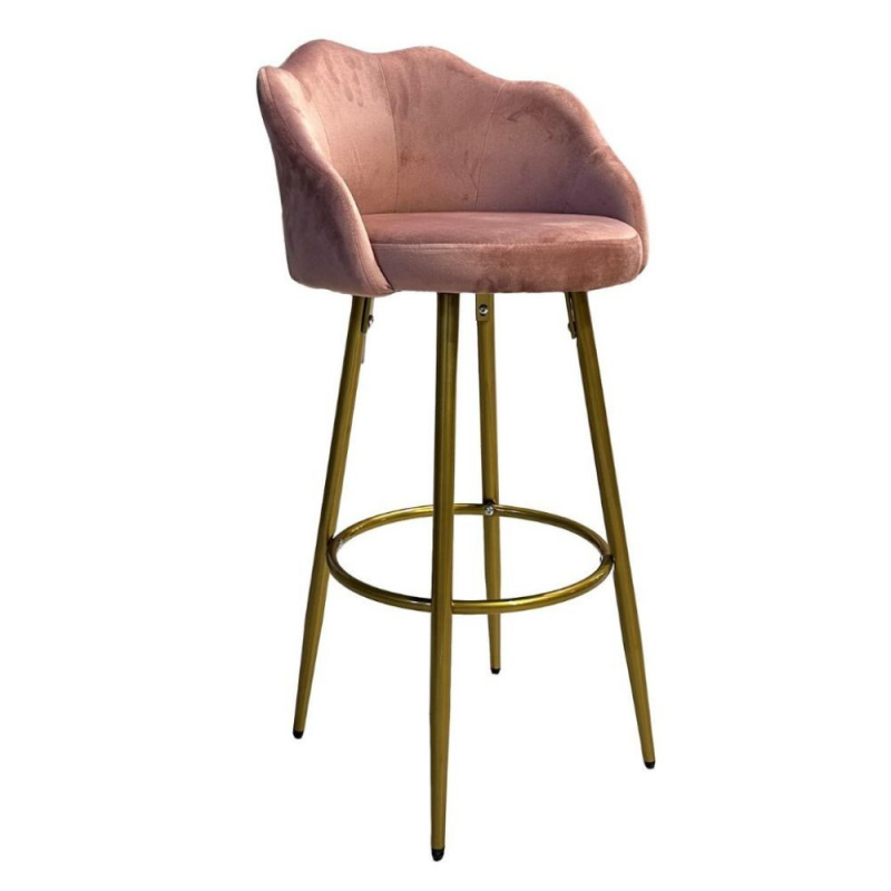 Sgabello Orel in velluto rosa con gambe dorate opache