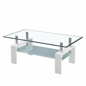 Tavolino Titania con doppio piano in vetro temperato e struttura colore bianco
