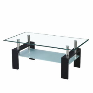 Tavolino Titania con doppio piano in vetro temperato e struttura colore nero