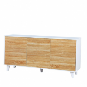 Zoom Madia Moran struttura colore bianco effetto lucido con 3 ante colore rovere