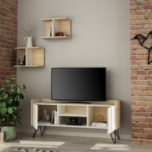 Zoom Porta TV Klappe rovere con ante bianche e due mensole