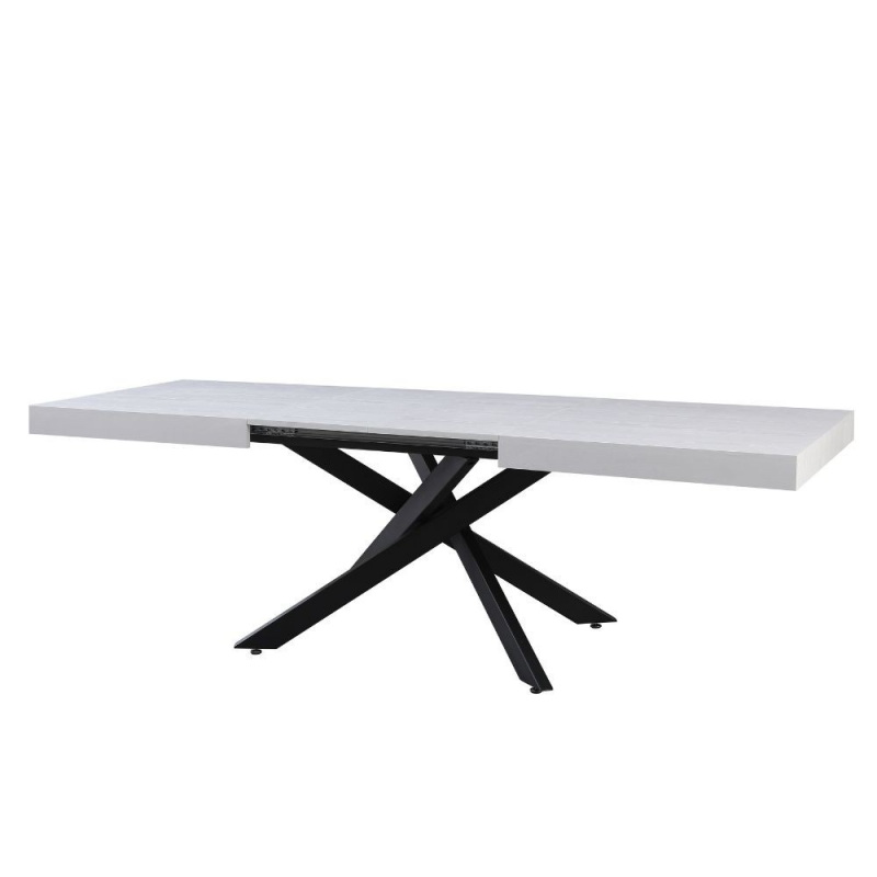 Tavolo Belinda allungabile piano colore bianco effetto poro e struttura colore nero