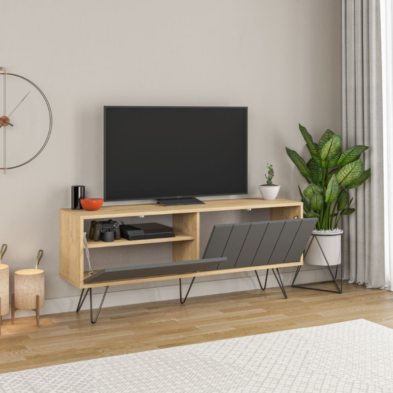 Porta tv Picadilly con struttura rovere e 2 ante a ribalta antracite
