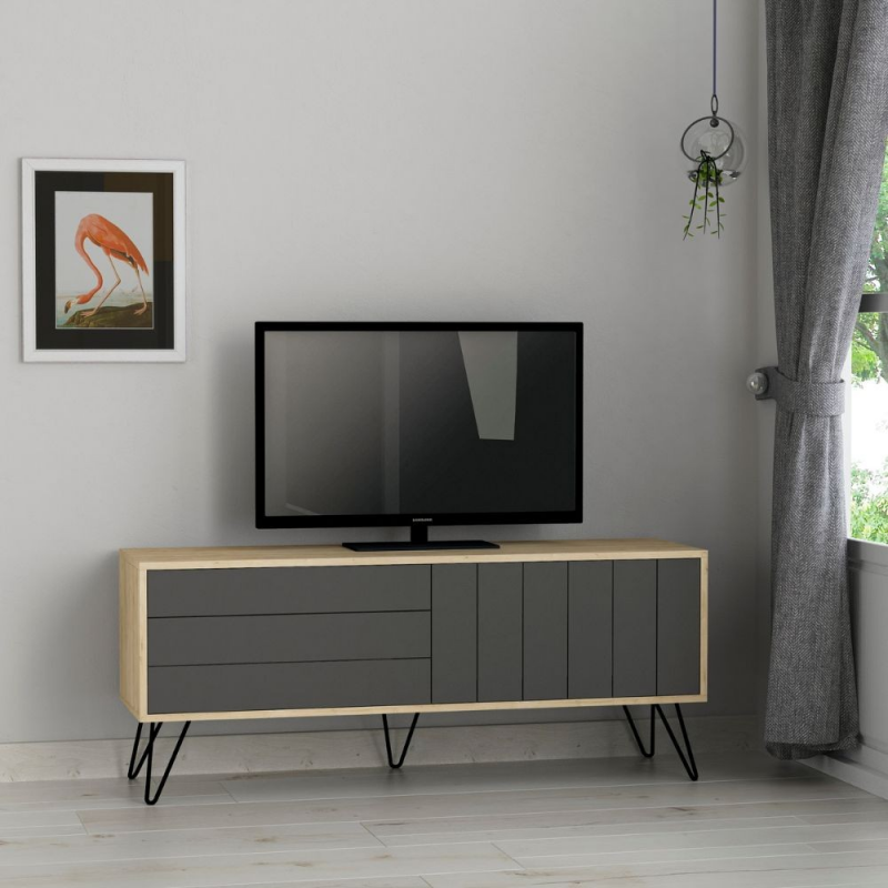 Porta tv Picadilly con struttura rovere e 2 ante a ribalta antracite