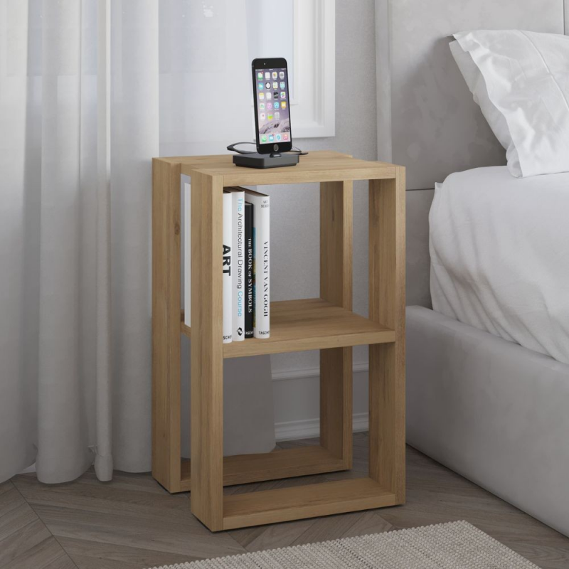 Tavolino comodino Lonie colore rovere