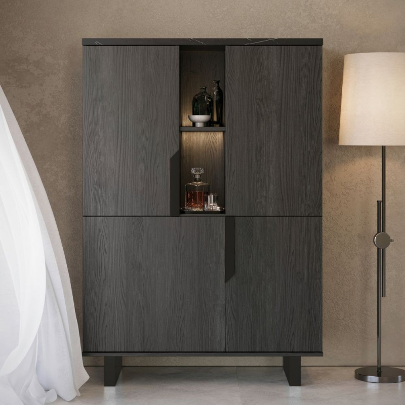 Vetrina credenza Zaira 2 ante palissandro nero 110x49x159h