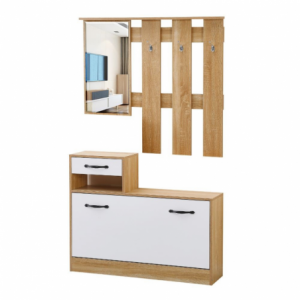Zoom Mobile ingresso Rudolf XL bianco effetto lucido e rovere con maniglie nere