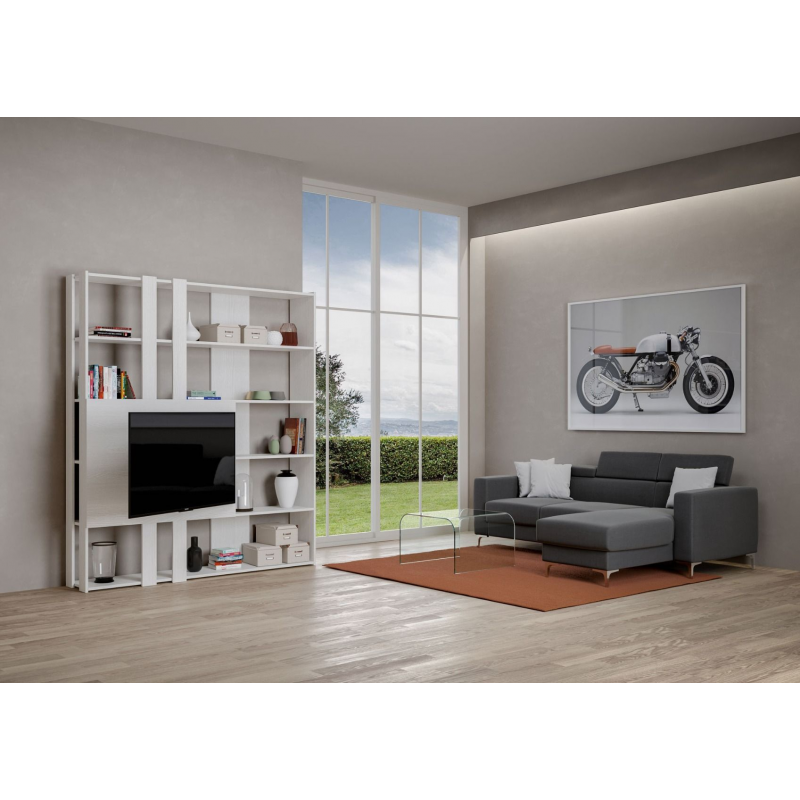 Composizione Libreria Kato 6R 2 fianchi 2 fasce lunghe 2 fasce corte 2 fasce medie pannello TV