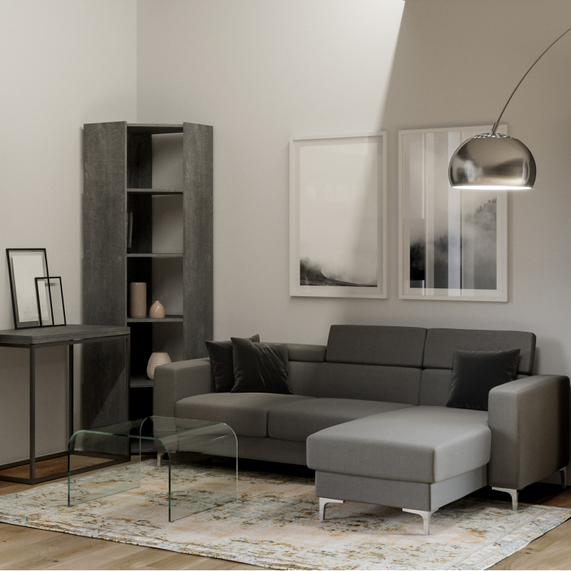 Composizione Libreria Kato Angolo 6 Ripiani 2 fianchi + 2 fasce retro - Cemento,A